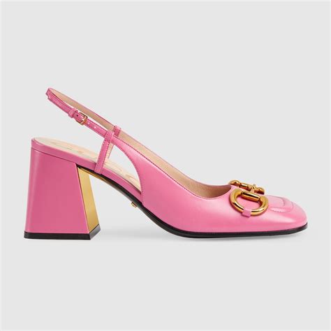 pink gucci bamboo heel leather pumps|Gucci mid heel slingback.